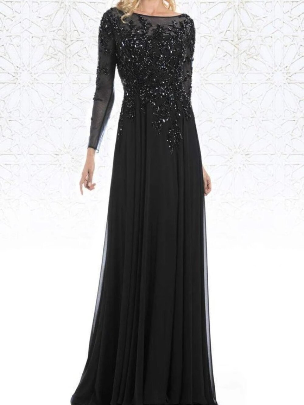 NWT Feriani Couture 26145 Long Sleeve Evening Dress Black Size 18